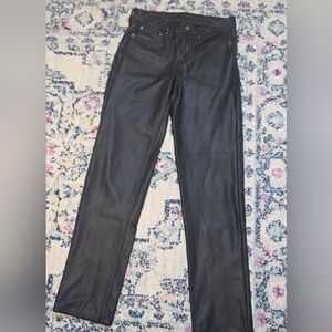 American Eagle Black Faux Leather Jeans. Sz 4 Long.